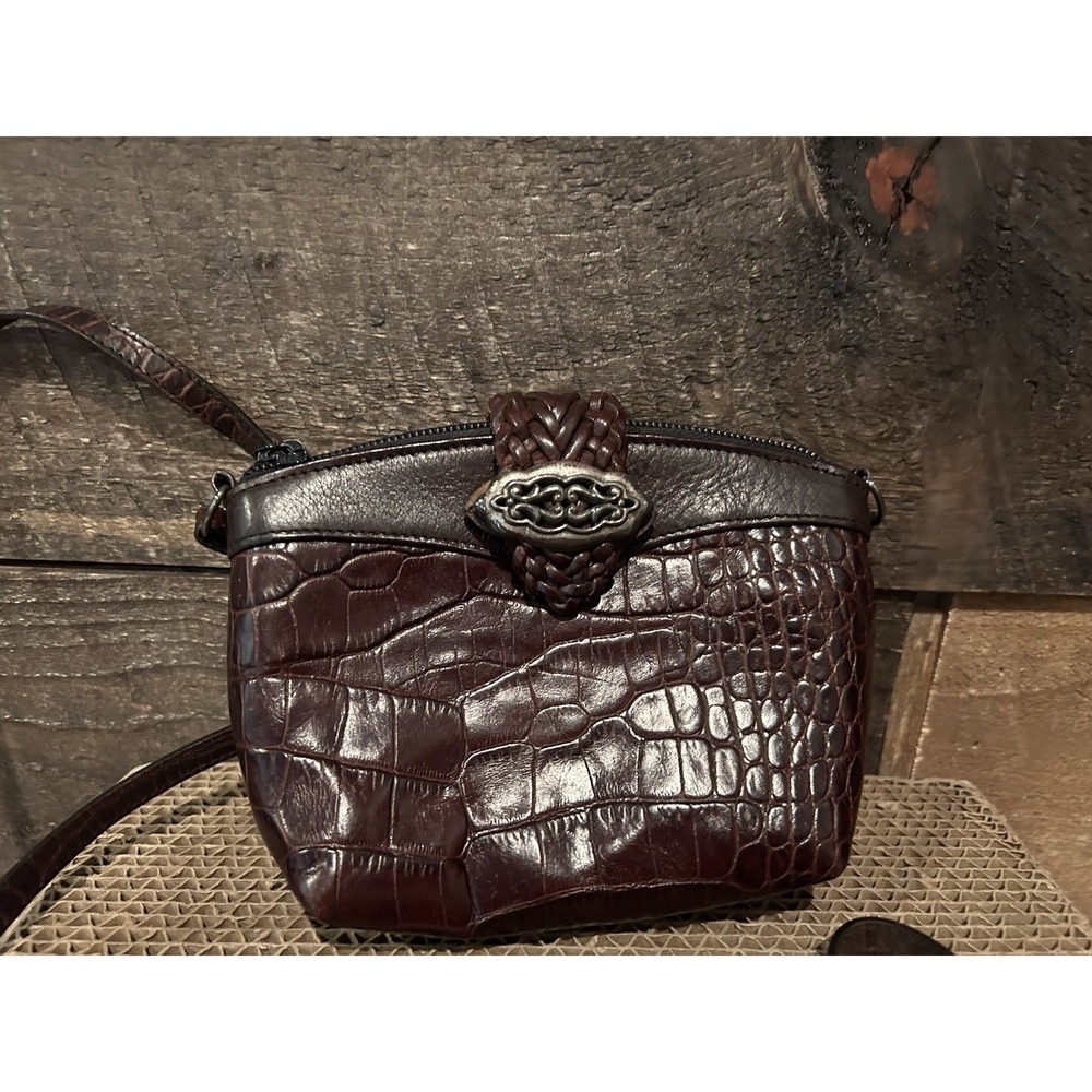 Brighton Brown Textured Embossed Leather Mini Cross body Bag purse‎ Single Strap